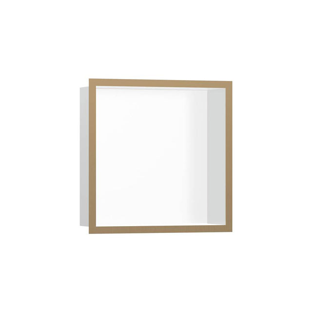Hansgrohe - XtraStoris Individual Wall Niche Matte White with Design Frame 12''x 12''x 4''  in Brushed Bronze - Brushed Bronze