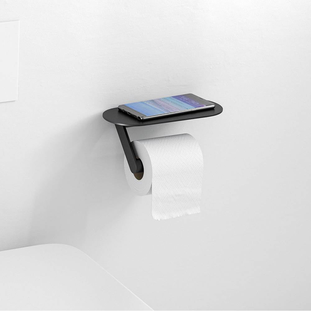 WallStoris Toilet Paper Holer with Shelf in Matte Black