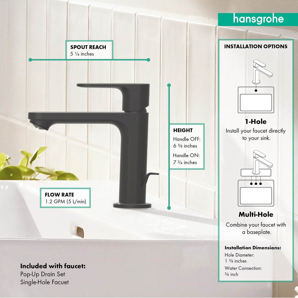Rebris S Single-Hole Faucet 110 with Pop-Up Drain, 1.2 GPM in Chrome