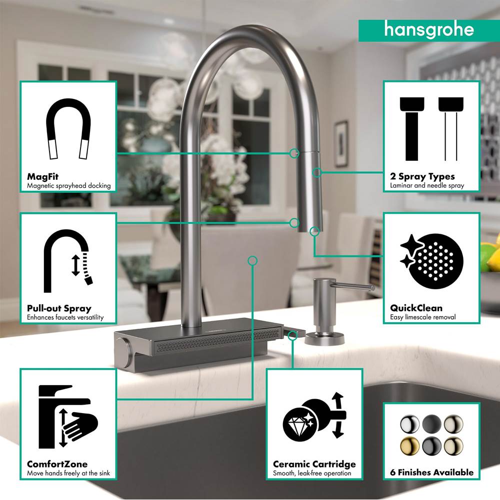 Aquno Select HighArc Kitchen Faucet, 3-Spray Pull-Down, 1.75 GPM in Chrome