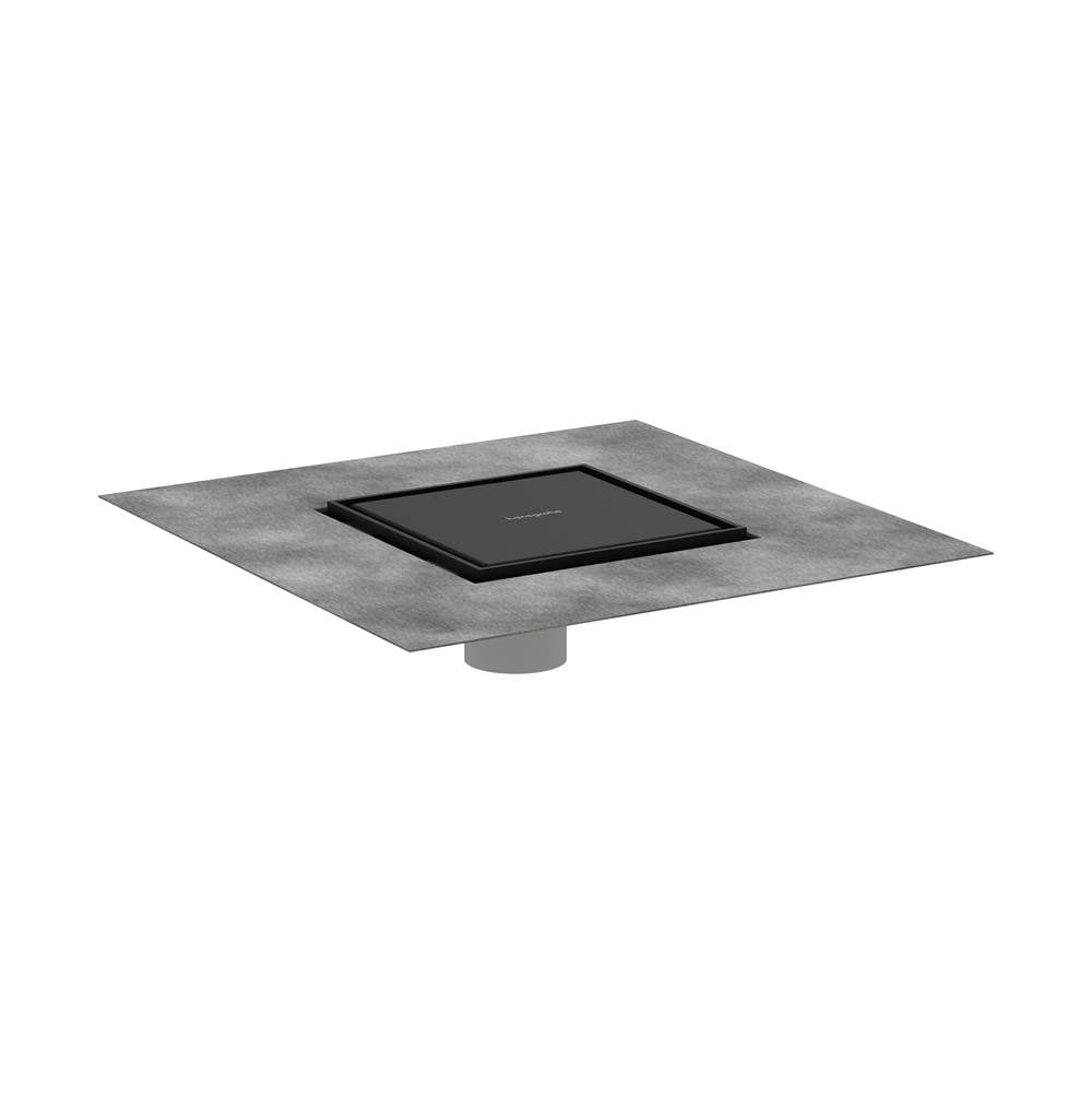 Hansgrohe - RainDrain Brilliance Point Drain Set 6''x 6'' Trim Tileable Rear Cover and Rough in Matte Black - Matte Black