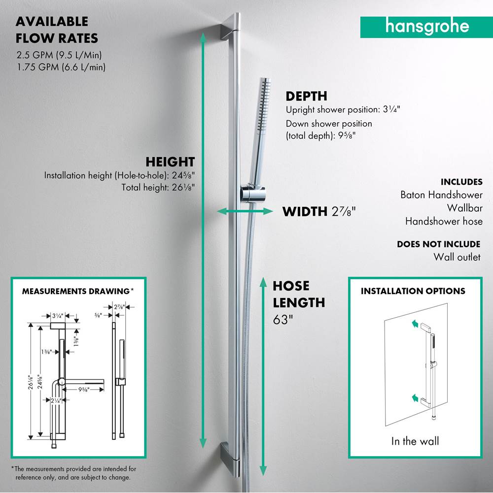 Pulsify S Wallbar Set 100 1-Jet 24'', 1.75 GPM in Chrome
