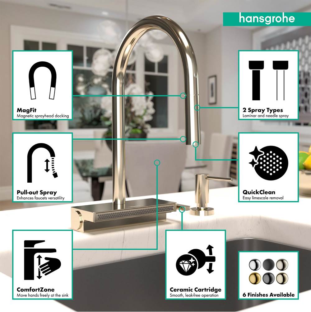 Aquno Select HighArc Kitchen Faucet, 3-Spray Pull-Down, 1.75 GPM in Chrome