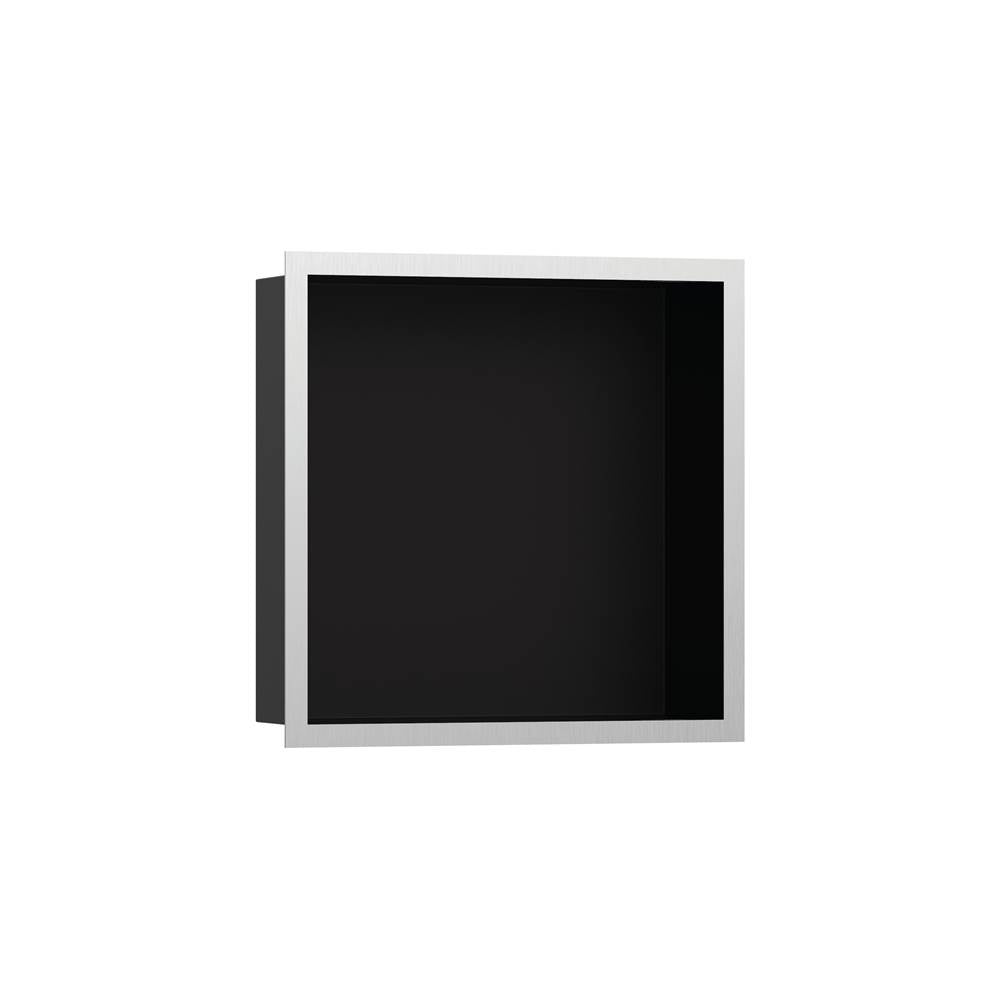 Hansgrohe - XtraStoris Individual Wall Niche Matte Black with Design Frame 12''x 12''x 4'' in Brushed Stainless Steel - Brushed Stainless Steel