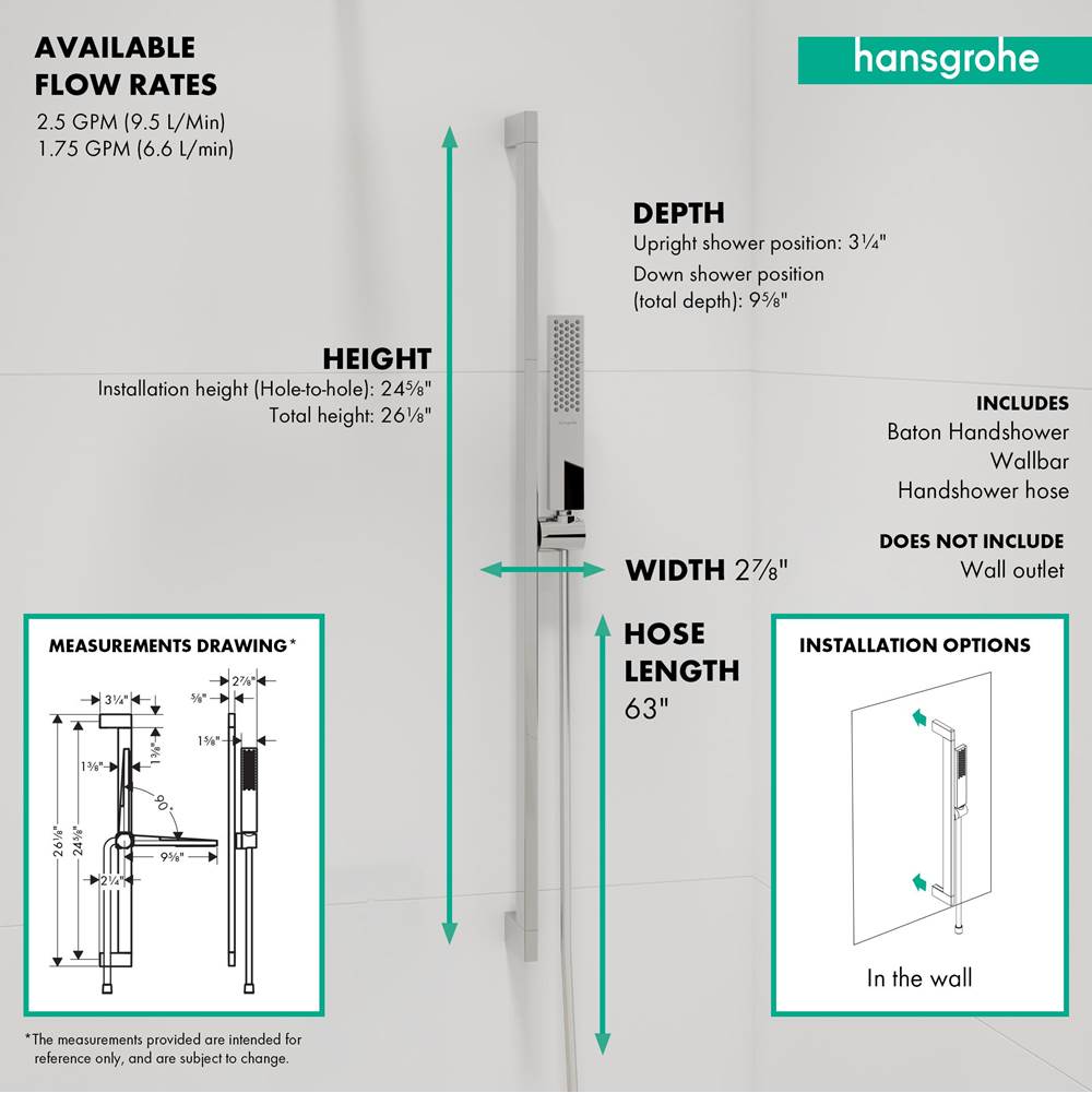 Pulsify E Wallbar Set 100 1-Jet 24'', 1.75 GPM in Chrome
