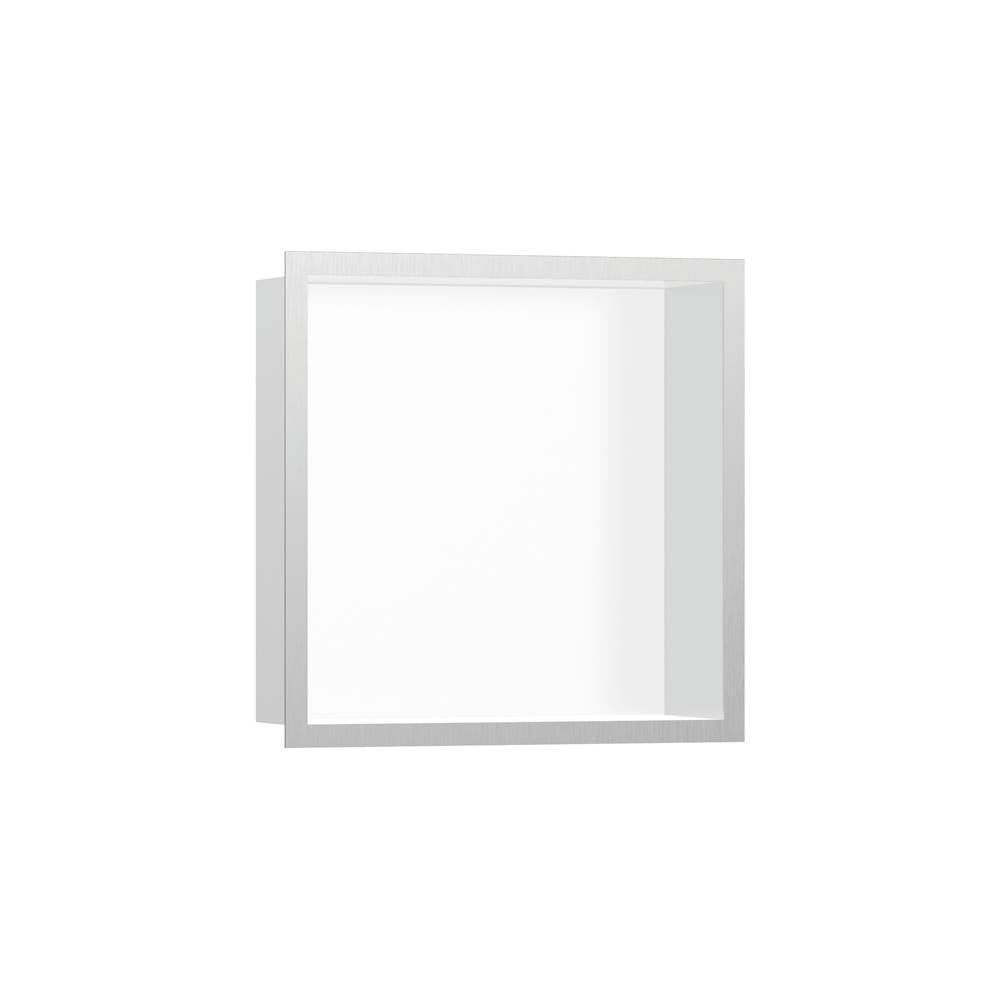 Hansgrohe - XtraStoris Individual Wall Niche Matte White with Design Frame 12''x 12''x 4''  in Brushed Stainless Steel - Brushed Stainless Steel