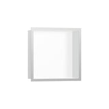Hansgrohe - XtraStoris Individual Wall Niche Matte White with Design Frame 12''x 12''x 4''  in Brushed Stainless Steel - Brushed Stainless Steel