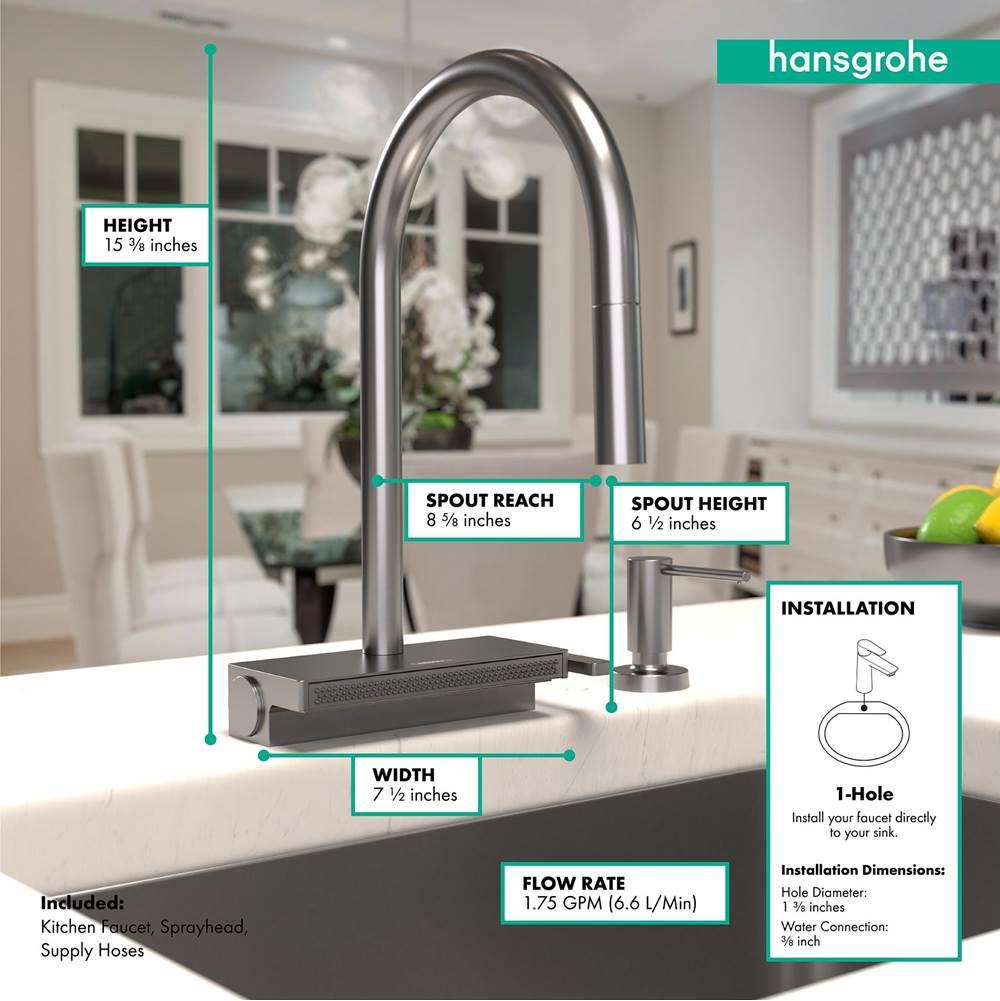 Aquno Select HighArc Kitchen Faucet, 3-Spray Pull-Down, 1.75 GPM in Chrome