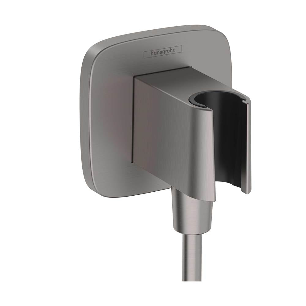 Hansgrohe - FixFit Q Wall Outlet with Handshower Holder in Brushed Black Chrome - Brushed Black Chrome