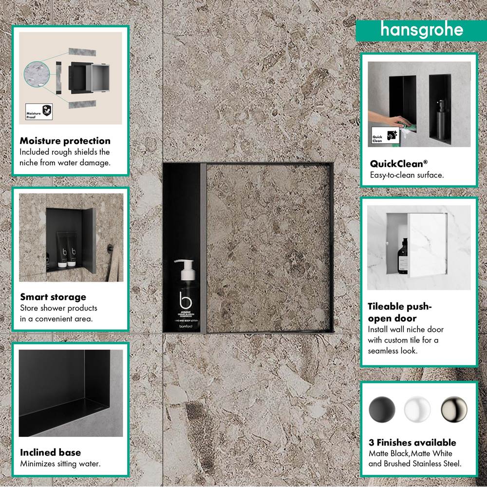 XtraStoris Rock Wall Niche with Tileable Door 12''x 12''x 5.5'' in Matte Black