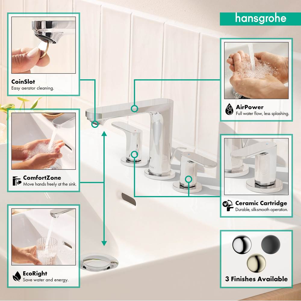 Rebris S Widespread Faucet 110 with Pop-Up Drain, 1.2 GPM in Chrome