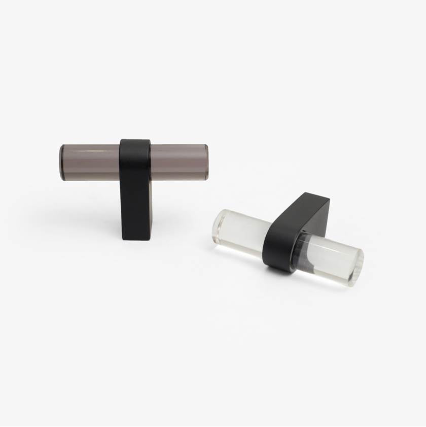 Clarity 2 in (51 mm) Length Smoke Acrylic, Matte Black Cabinet T-Knob