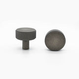 Ribbed 1-3/8 in (35 mm) Width Matte Black Cabinet Knob