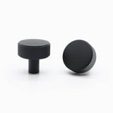 Ribbed 1-3/8 in (35 mm) Width Matte Black Cabinet Knob