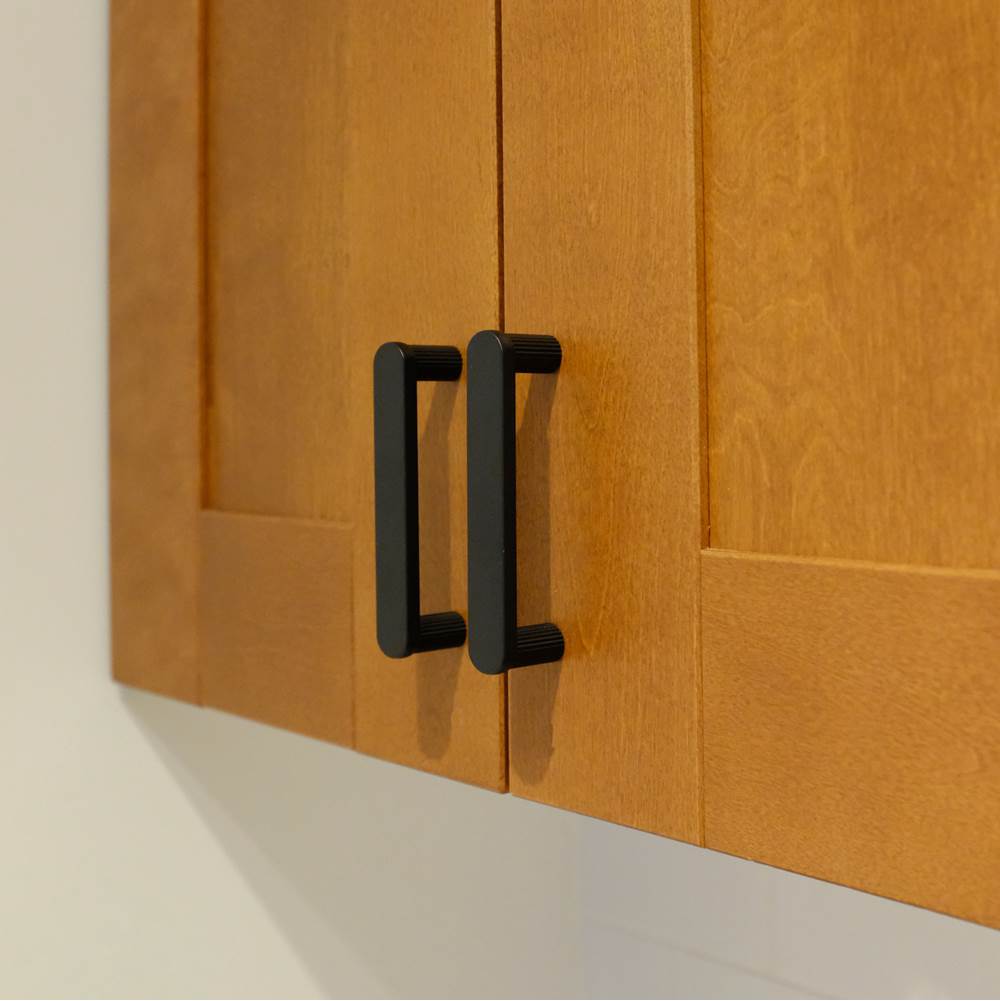 Ribbed 3-3/4 in (96 mm) Center to Center Matte Black Cabinet Pull