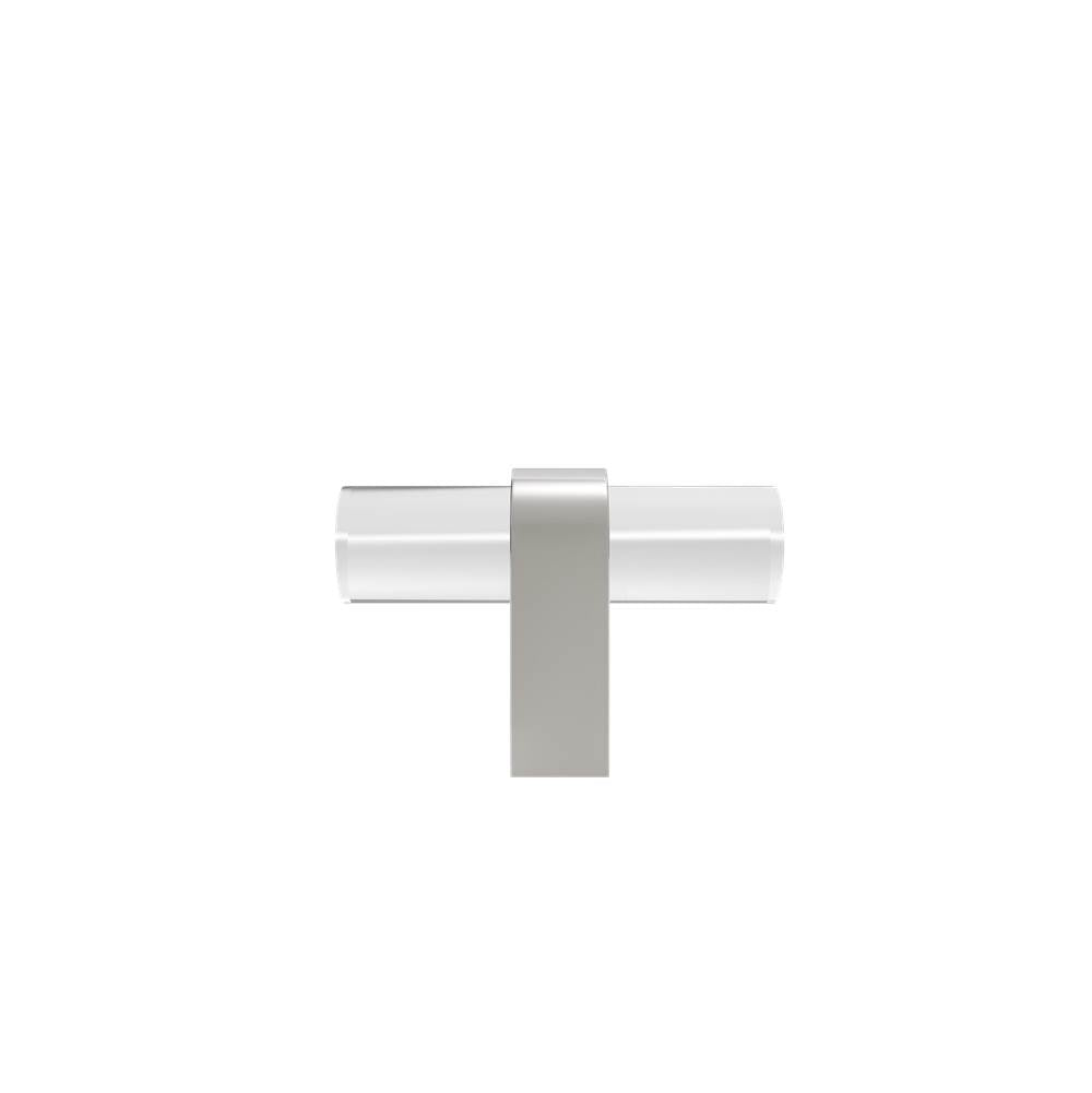 Hapny - Clarity 2 in (51 mm) Length Clear Acrylic, Satin Nickel Cabinet T-Knob - Clear Acrylic,Satin Nickel
