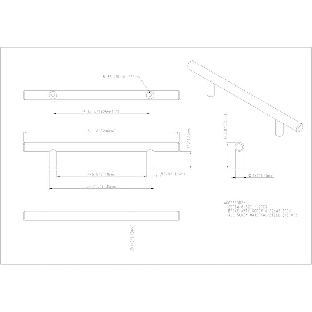 128 mm Center-to-Center Brushed Gold Naples Cabinet Bar Pull