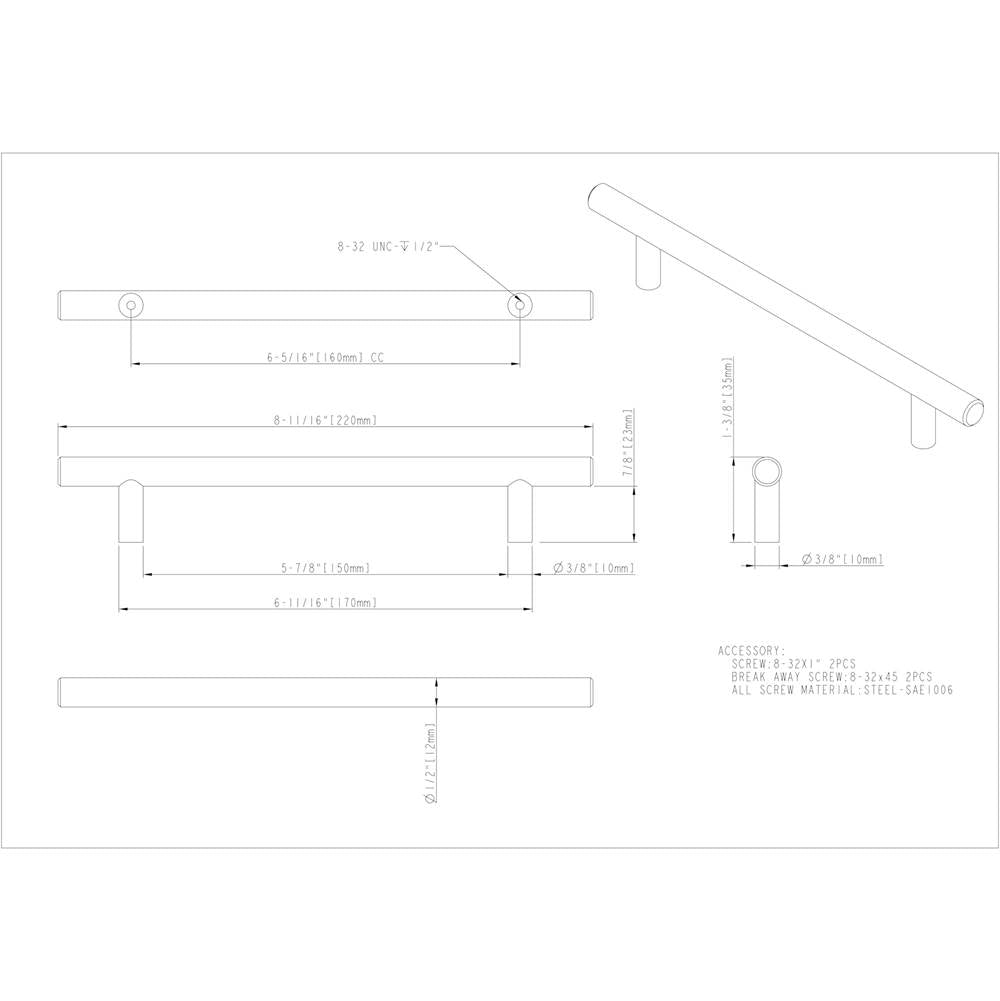 160 mm Center-to-Center Brushed Gold Naples Cabinet Bar Pull
