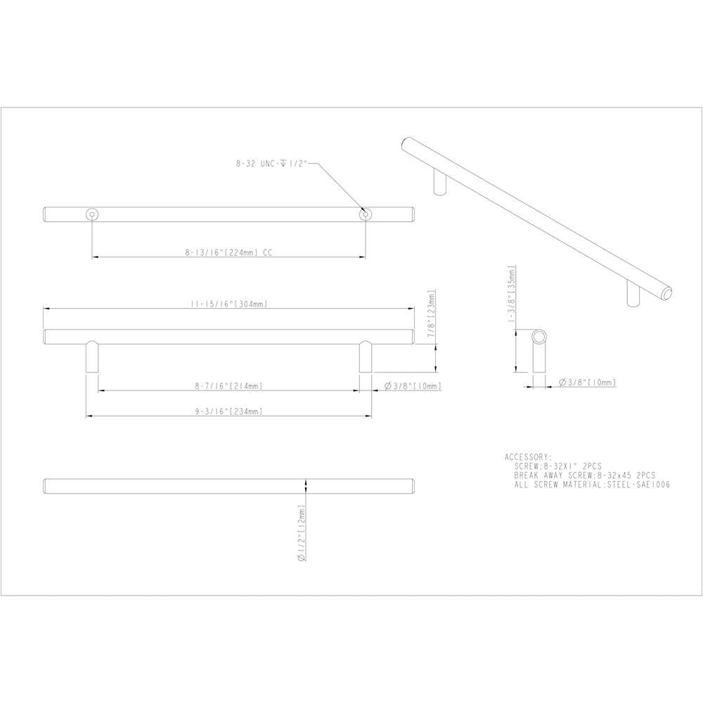 224 mm Center-to-Center Brushed Gold Naples Cabinet Bar Pull
