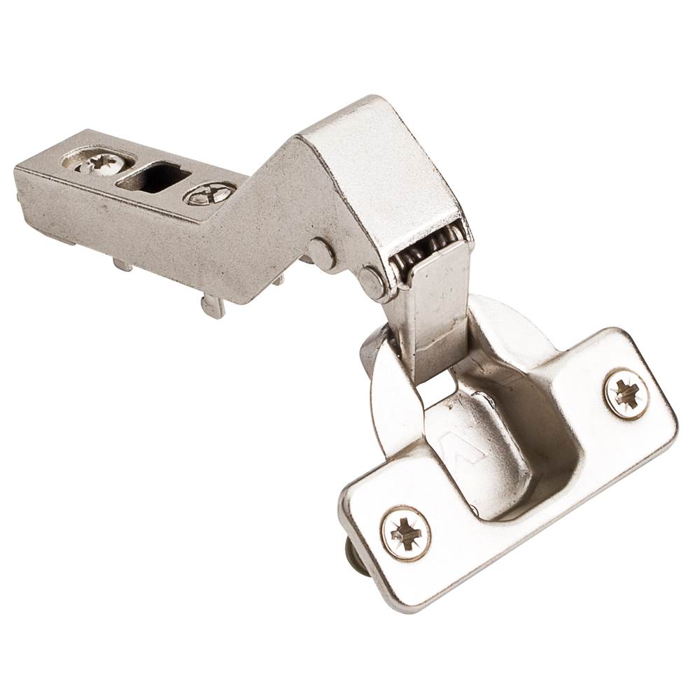 Hardware Resources - 45 degree Standard Duty Corner Overlay Cam Adjustable Self-close Hinge with Press-in 8 mm Dowels - Polished Nickel