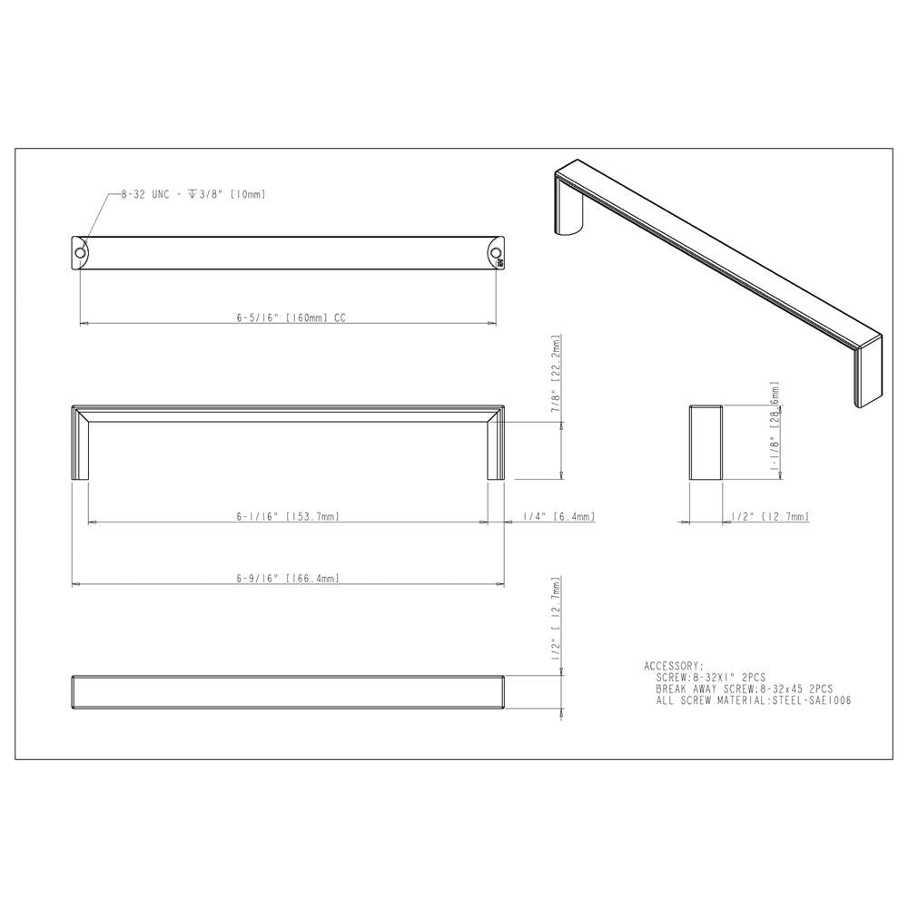 160 mm Center-to-Center Brushed Gold Walker 2 Cabinet Pull