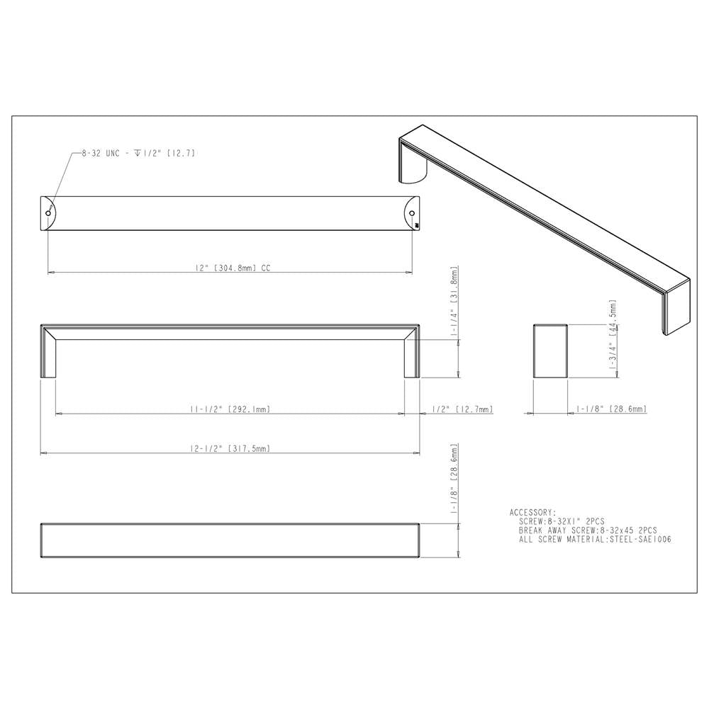 12'' Center-to-Center Brushed Gold Walker 1 Appliance Pull