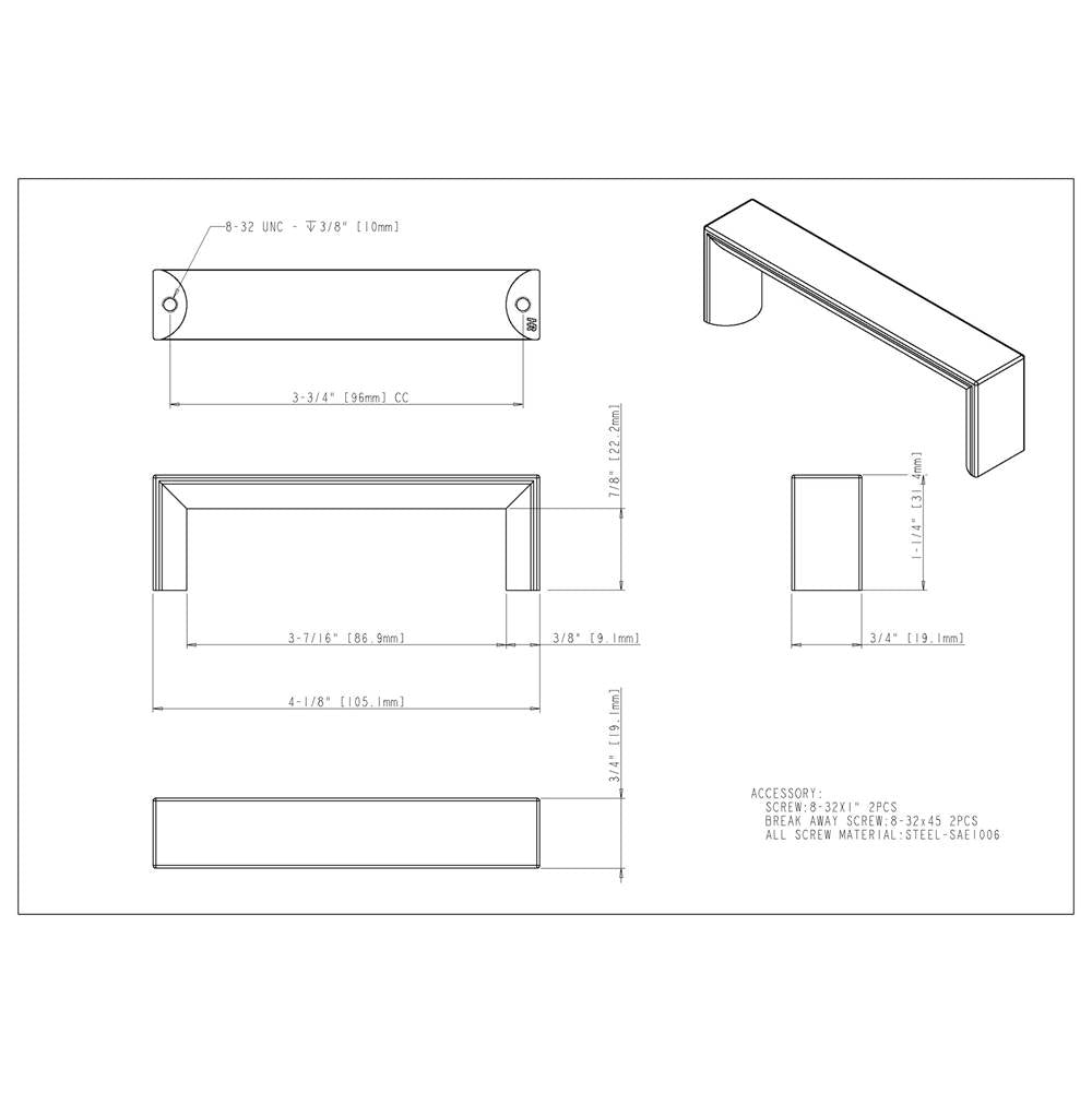 96 mm Center-to-Center Brushed Gold Walker 1 Cabinet Pull