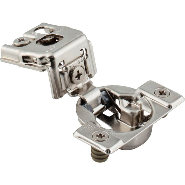 Hardware Resources - 105degree 1-1/4'' Overlay DURA-CLOSE Self-close Compact Hinge with 2 Cleats and Press-in 8mm Dowels. - Nickel