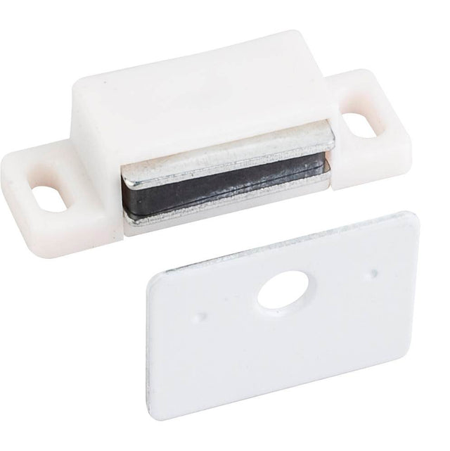 Hardware Resources - 15 lb. White Single Magnetic Catch with Polished White Strike and Screws - White