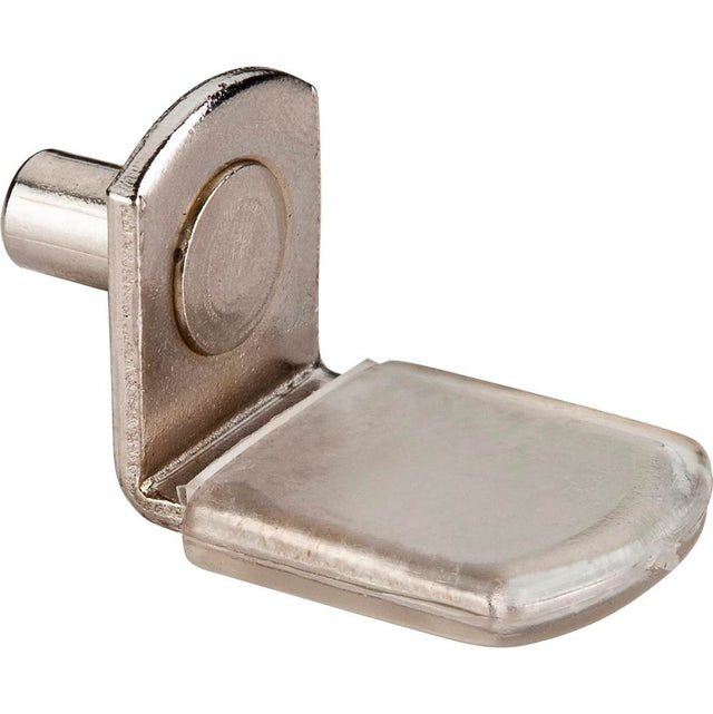 Hardware Resources - Bright Nickel 5 mm Pin Angled Shelf Support with 3/4'' Arm and Clear Sleeve - Priced and Sold by the Thousand - Bright Nickel