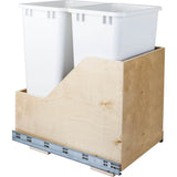 Hardware Resources - Double 50 Quart Wood Bottom-Mount Soft-close Trashcan Rollout for Hinged Doors, Includes White Cans - White