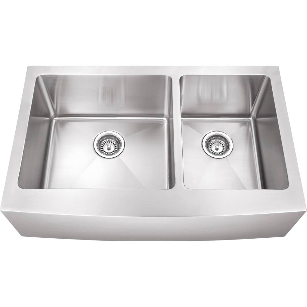 Hardware Resources - 35-7/8'' L x 20-3/4'' W x 10'' D Farmhouse/Apron Front 16 Gauge Stainless Steel 60/40 Double Bowl Sink - Stainless Steel
