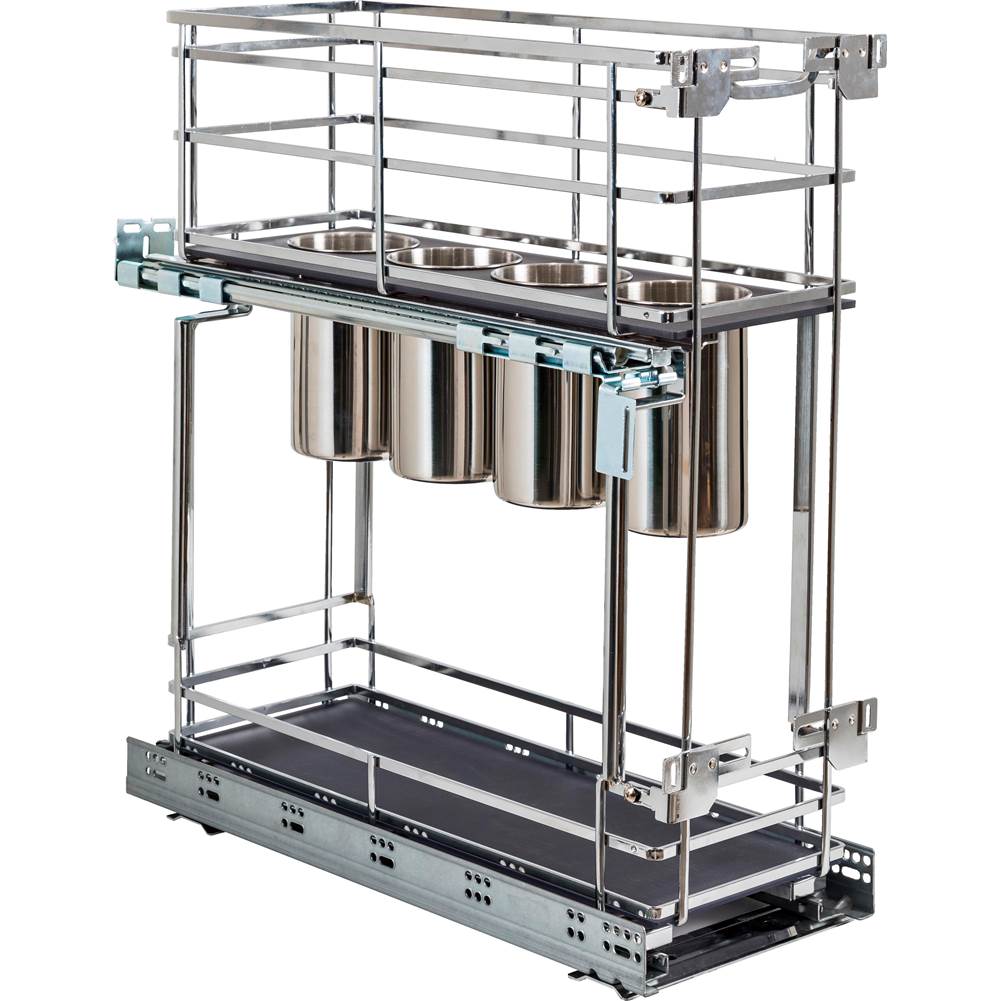 Hardware Resources - 8'' Polished Chrome STORAGE WITH STYLE  Metal ''No Wiggle'' Soft-close Utensil Base Pullout - Polished Chrome