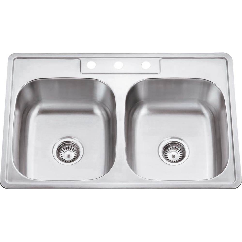 Hardware Resources - 33'' L x 22'' W x 9'' D Drop-In 20 Gauge Stainless Steel 50/50 Double Bowl Sink - Stainless Steel