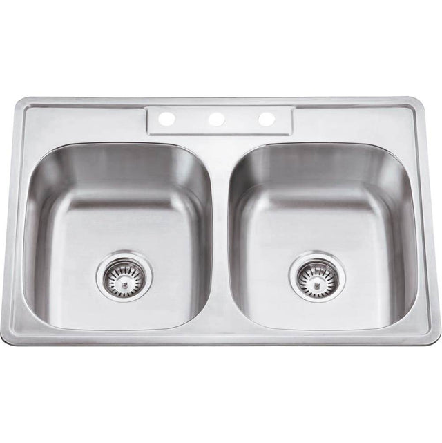 Hardware Resources - 33'' L x 22'' W x 9'' D Drop-In 20 Gauge Stainless Steel 50/50 Double Bowl Sink - Stainless Steel