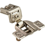 Hardware Resources - 105 degree 1-1/4'' Overlay Standard Duty Self-Close Compact Hinge with 2 Cleats and 8 mm Dowels - Polished Nickel