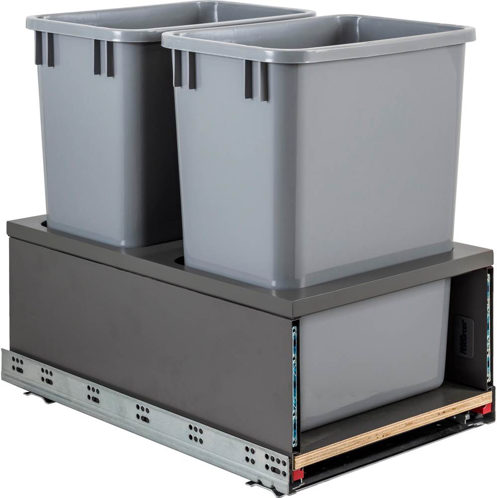 Hardware Resources - Double 35 Quart Metal Drawer Box Soft-close Trashcan Pullout - Grey