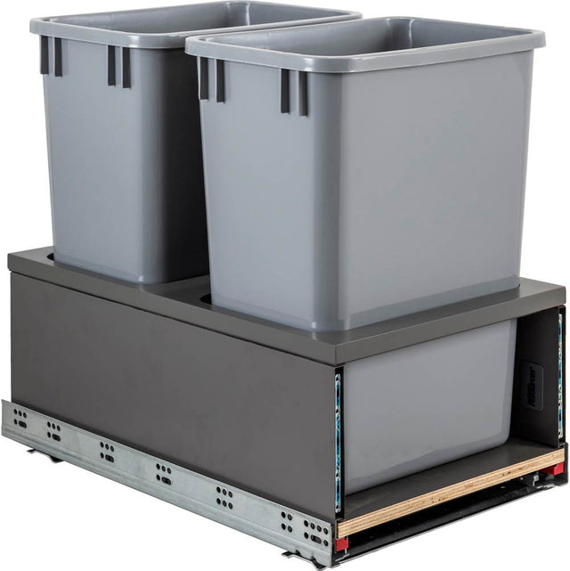 Hardware Resources - Double 35 Quart Metal Drawer Box Soft-close Trashcan Pullout - Grey