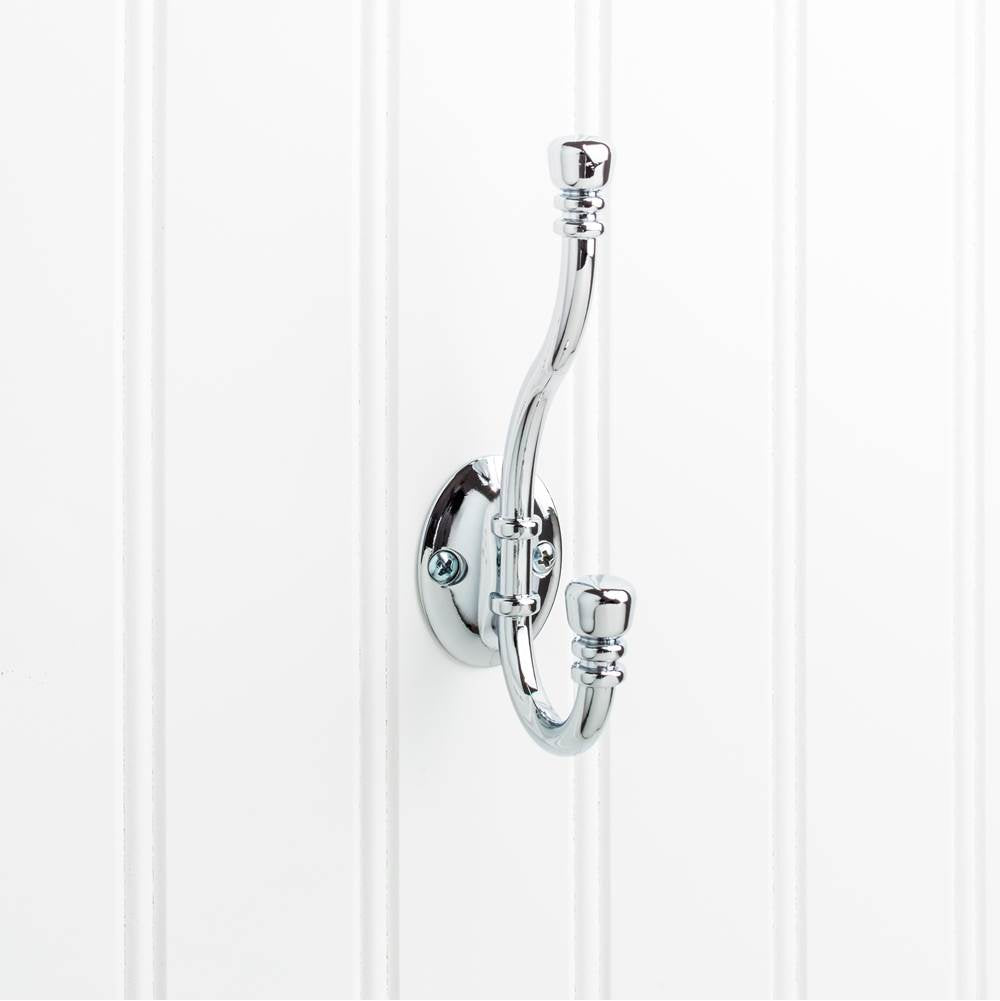 Hardware Resources - 5-3/16'' Polished Chrome Ringed Contemporary Double Prong Wall Mounted Hook - Polished Chrome