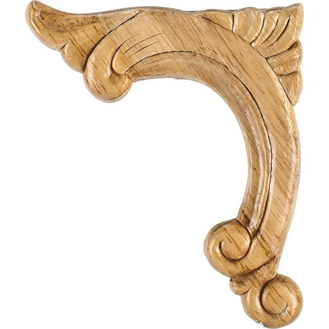 Hardware Resources - 3-3/4'' W x 5/16'' D x 4-1/2'' H Left Pressed Rubberwood Acanthus Corner Applique - Unfinished