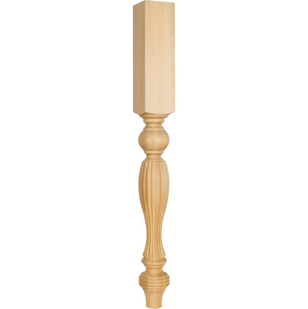 Hardware Resources - 3-3/4'' W x 3-3/4'' D x 35-1/2'' H Rubberwood Tapered Fluted Leg - Unfinished