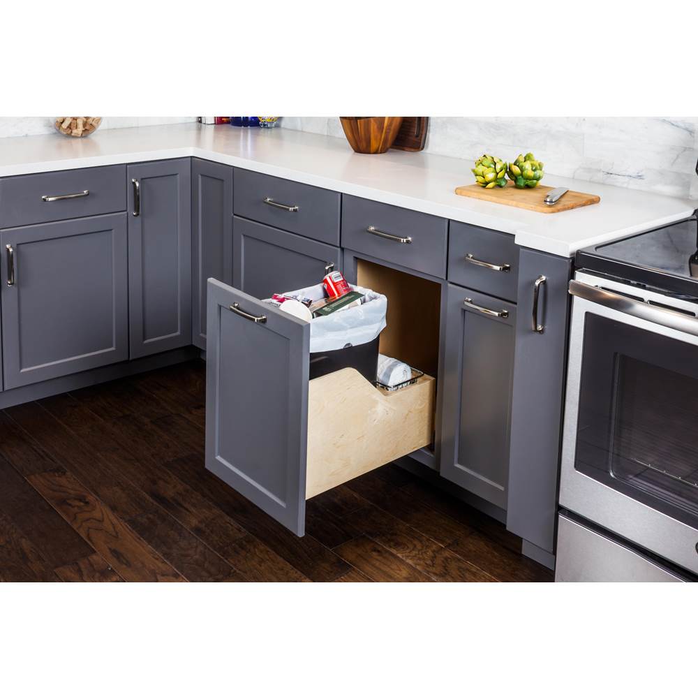 Single 35 Quart Bottom-Mount Soft-close Trashcan Pullout for Door Mounting, Includes Black Can