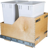 Hardware Resources - Double 35 Quart Bottom-Mount Soft-close Trashcan Pullout for Door Mounting, Includes Two White Cans - White