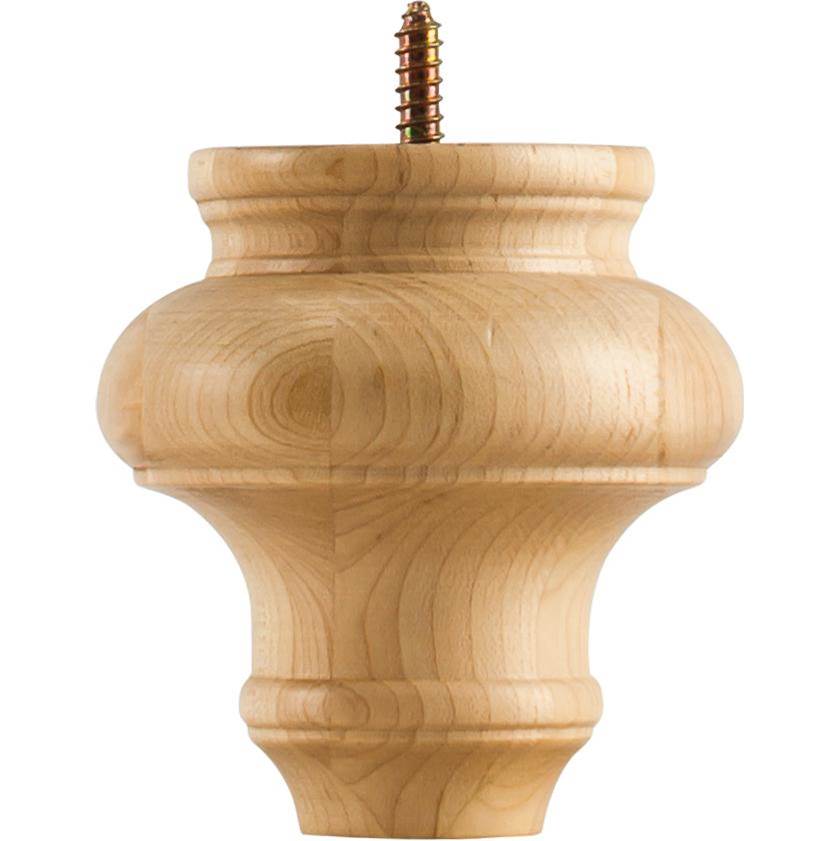 Hardware Resources - 4'' W x 4'' D x 4'' H Alder Turned Transitional Bun Foot - Unfinished