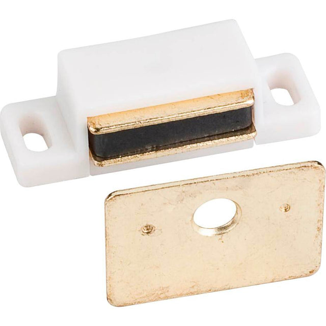 Hardware Resources - 15 lb White Single Magnetic Catch with Polished Brass Strike - White