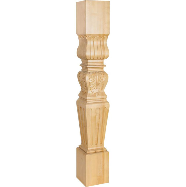 Hardware Resources - 5'' W x 5'' D x 35-1/2'' H Alder Fluted Acanthus Post - Unfinished