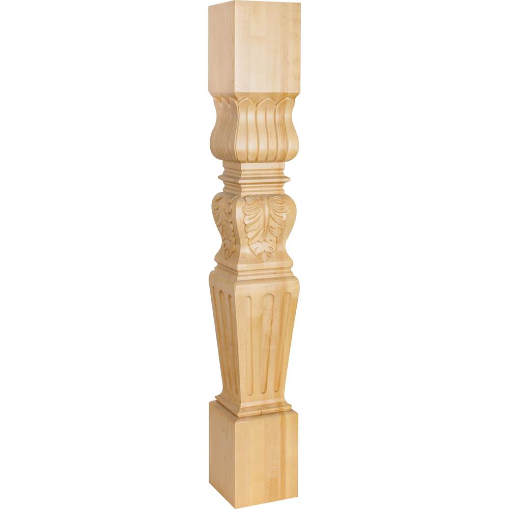 Hardware Resources - 5'' W x 5'' D x 35-1/2'' H Rubberwood Fluted Acanthus Post - Unfinished