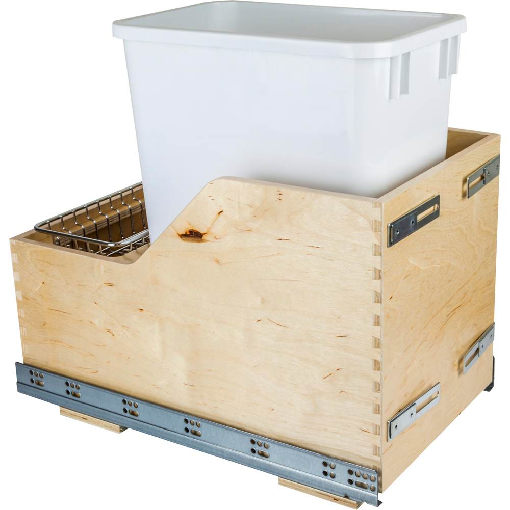 Hardware Resources - Single 35 Quart Bottom-Mount Soft-close Trashcan Pullout for Door Mounting, Includes White Can - White