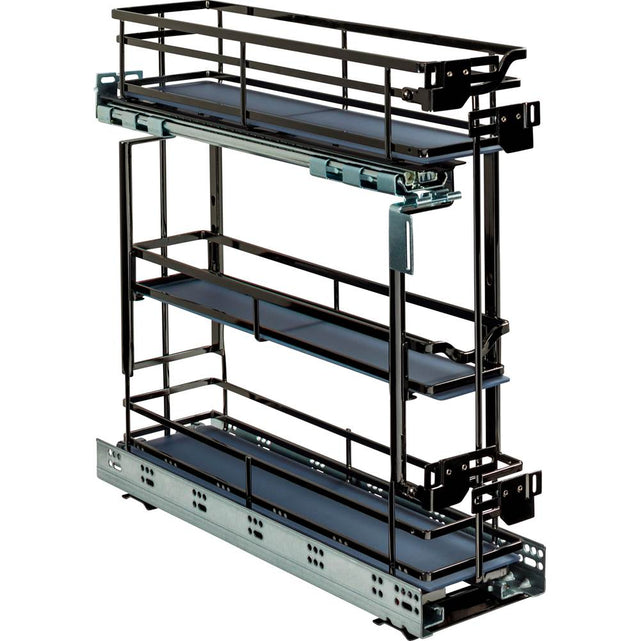 Hardware Resources - 5'' Black Nickel STORAGE WITH STYLE  Metal ''No Wiggle'' Under Drawer Base Pullout, Preassembled with Soft-close Slides - Black Nickel