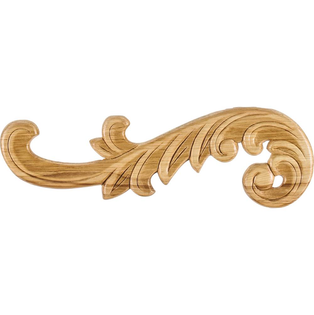 Hardware Resources - 10-1/2'' W x 5/16'' D x 3-1/4'' H Left Curved Pressed Rubberwood Acanthus Applique - Unfinished